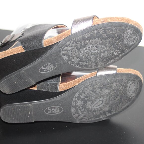 NICE LADIES SOFFT LOW WEDGE SANDALS - BLK/BRONZE LEATHER - 10 WIDE - Picture 5 of 8